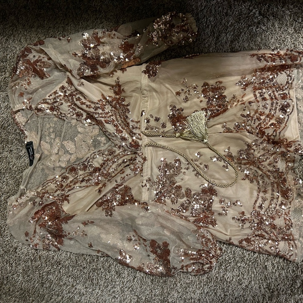 Fashion Nova Sequin Jumpsuit in Rose Gold